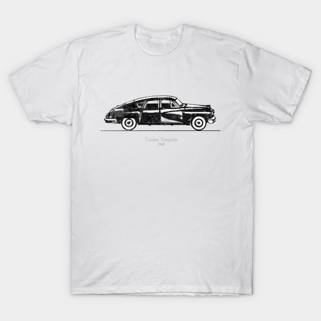 Tucker Torpedo 1948 - Black and White Watercolor T-Shirt by SPJE Illustration Photography